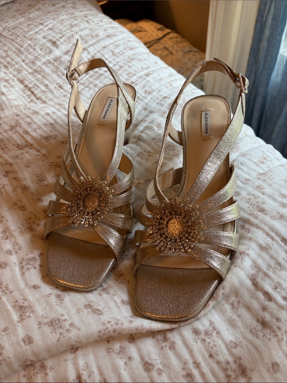 Alex Marie Metallic Gold Beaded Slingback Heels - Picture 12 of 12